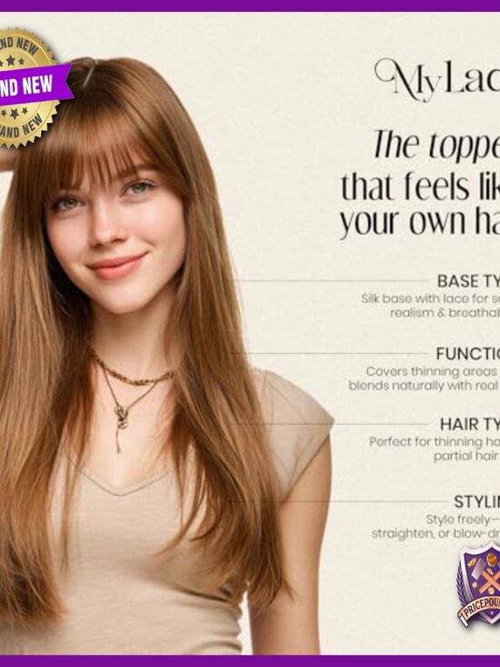 Human Hair Topper with Bangs Silk Base Clip-in 12 Inch 150% Density main image 4